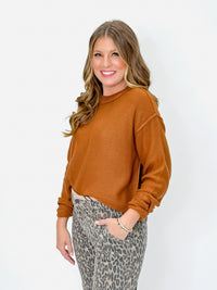 Chestnut Waffle Knit Cropped Sweater