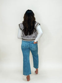 Animal Print Vest with Lace Crochet Trim