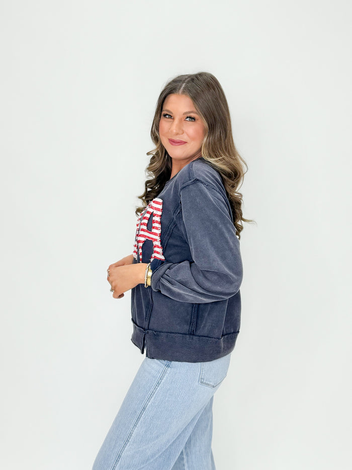 Washed Navy USA French Terry Sweatshirt