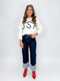 USA Textured Knit Crop Sweater