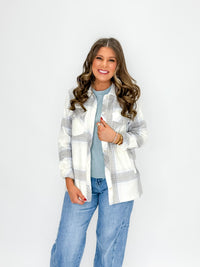 Winter White & Grey Plaid Flannel Jacket