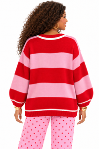 Natalie Holly Jolly Oversized Christmas Sweater – Red & Pink