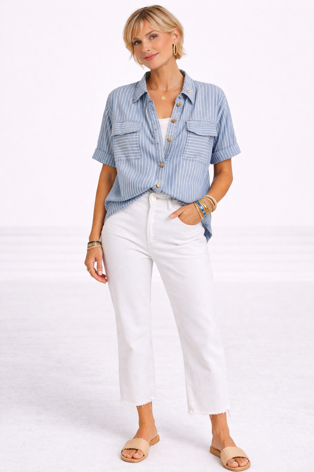 The Chambray Denim Button Front Shirt