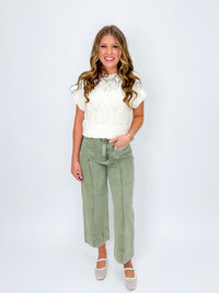 Olive High-Rise Front Seam Wide Leg Jeans