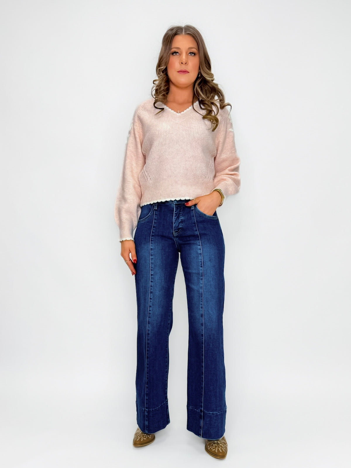 Risen Mid-Rise Ankle Wide Flare Jeans
