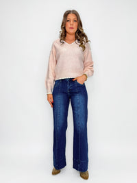 Risen Mid-Rise Ankle Wide Flare Jeans