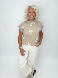 Khaki Lightweight Sweater With White Bows