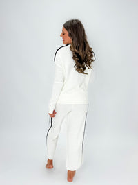 Cream Knit Lounge Set with Contrast Trim