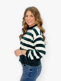 Frosted Pine Striped Chenille Sweater
