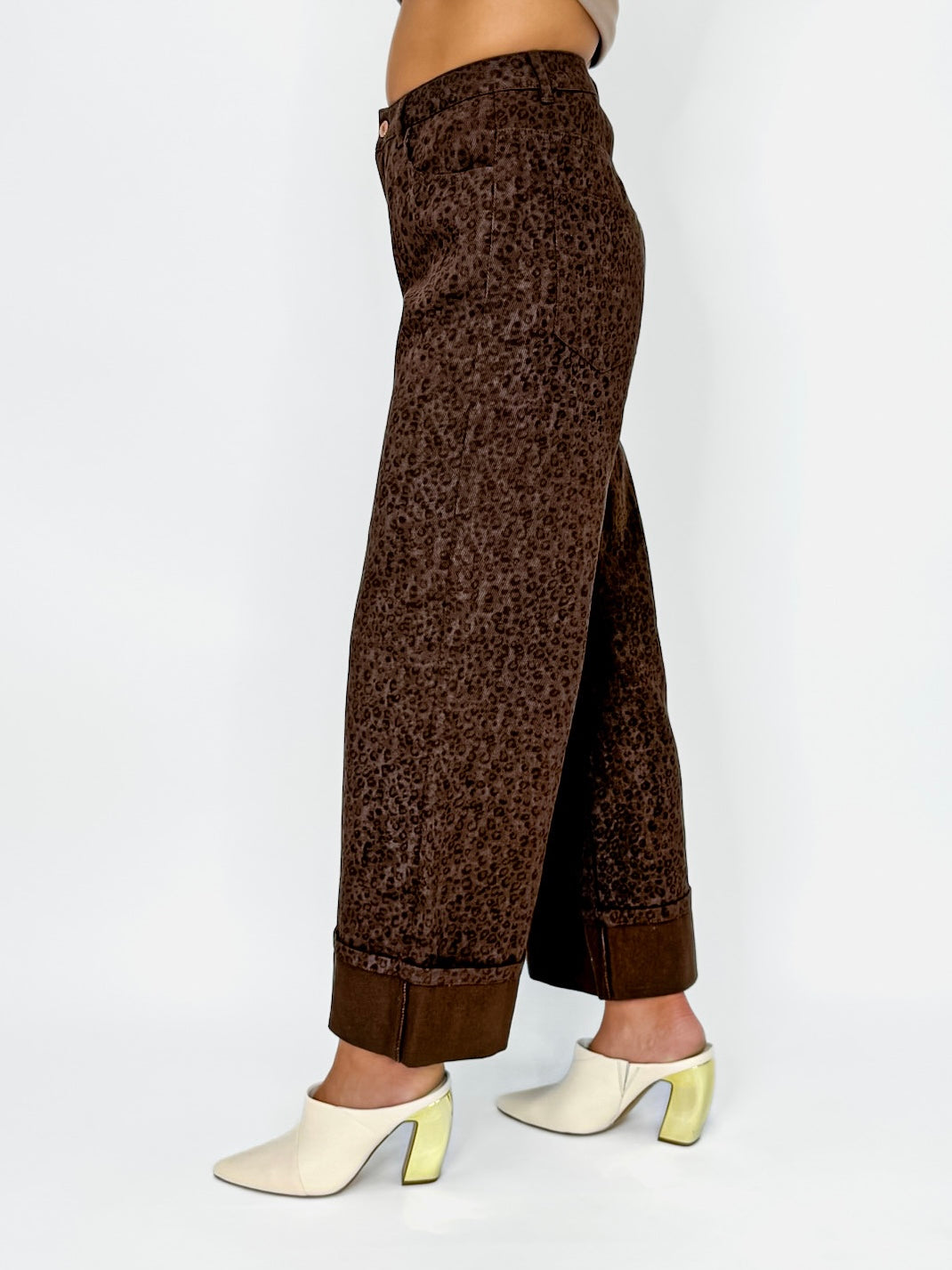 Mocha Leopard Wide Leg Jeans