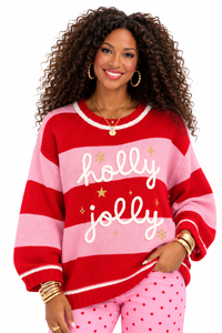 Natalie Holly Jolly Oversized Christmas Sweater – Red & Pink
