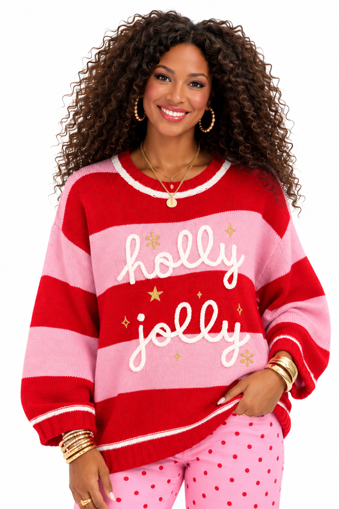 Natalie Holly Jolly Oversized Christmas Sweater – Red & Pink