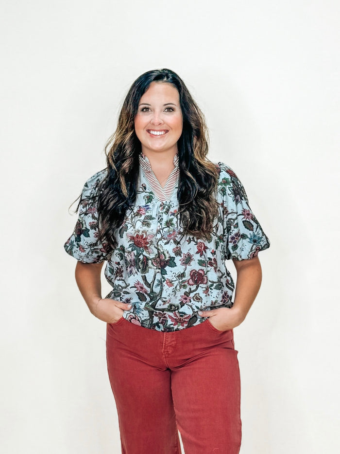 Retro Paisley Puff Sleeve Top