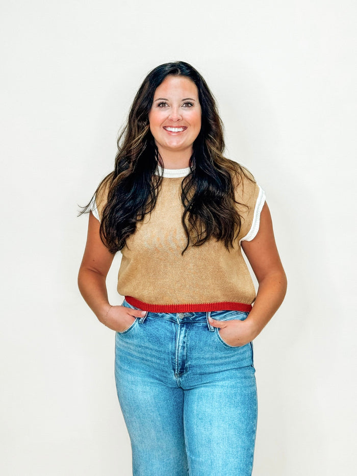 Chestnut Flame Knit Sleeveless Sweater Top