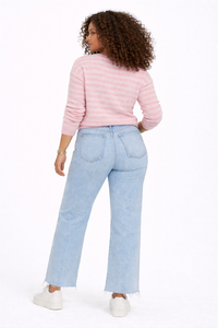 Mica Tropical Light Wash High-Rise Distressed Wide Leg Jeans