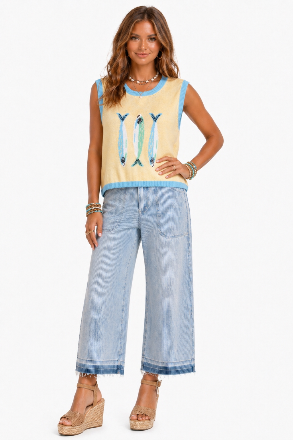 MICA Pinstripe Wide Crop Jean – Contrast Hem