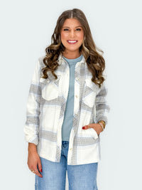 Winter White & Grey Plaid Flannel Jacket