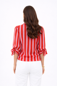 Candy Stripe Bow Sleeve Blouse | Red Pink Statement Top