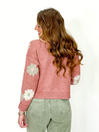 Blush Floral Knit Button Cardigan Sweater