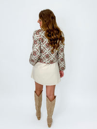 Sage Floral Quilted Jacket with Red Trim