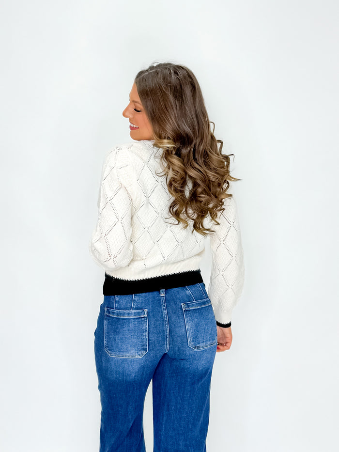 Cream & Noir Tie-Front Knit Cardigan