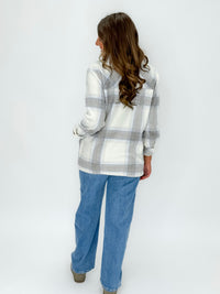 Winter White & Grey Plaid Flannel Jacket