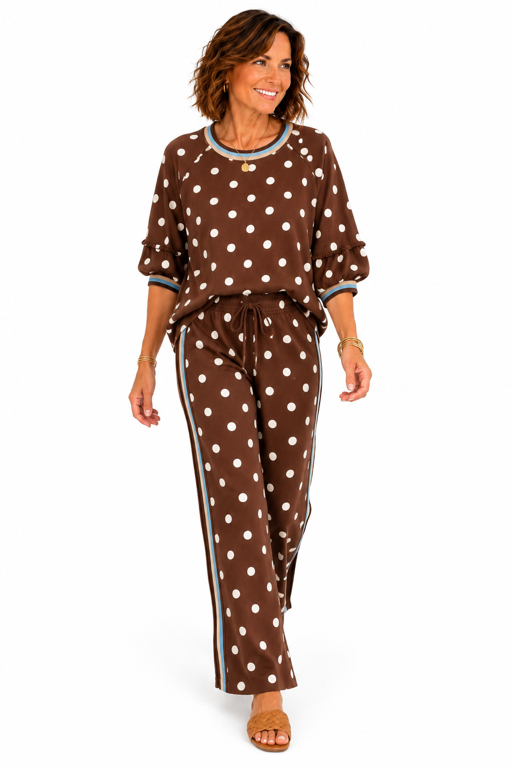 Natalie Polka Dot Two-Piece Set – Chocolate Brown