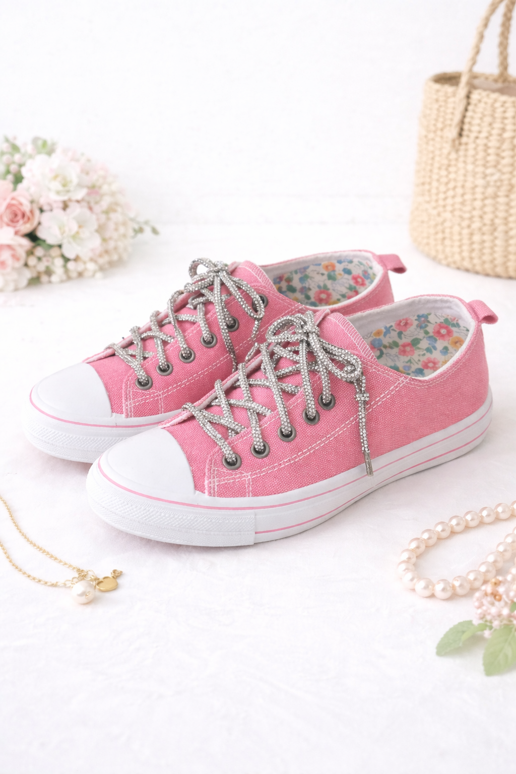 Pink Sparkle Lace Floral Sneaker