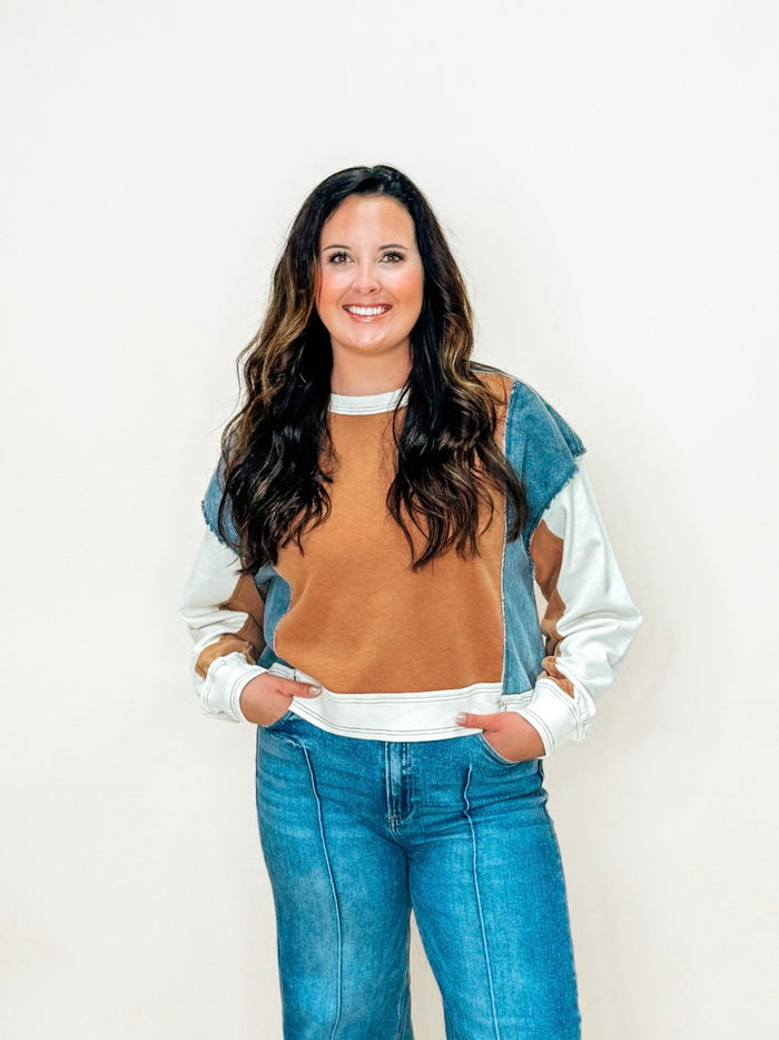 Cinnamon Fray Color Block Pullover