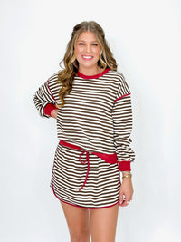 Cocoa Stripe Lounge Set with Red Trim