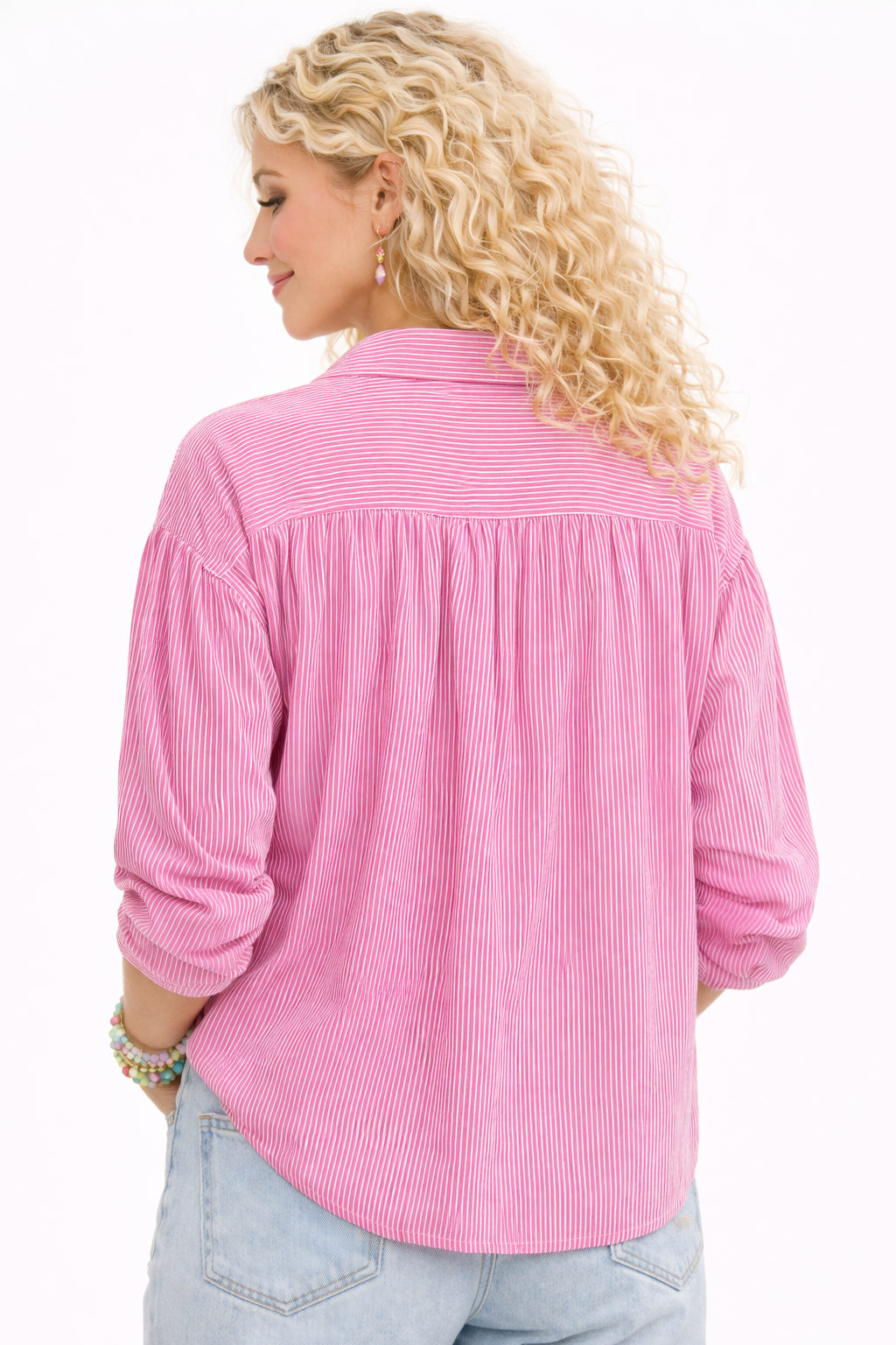 Pink Harbor Stripe Button Down Blouse