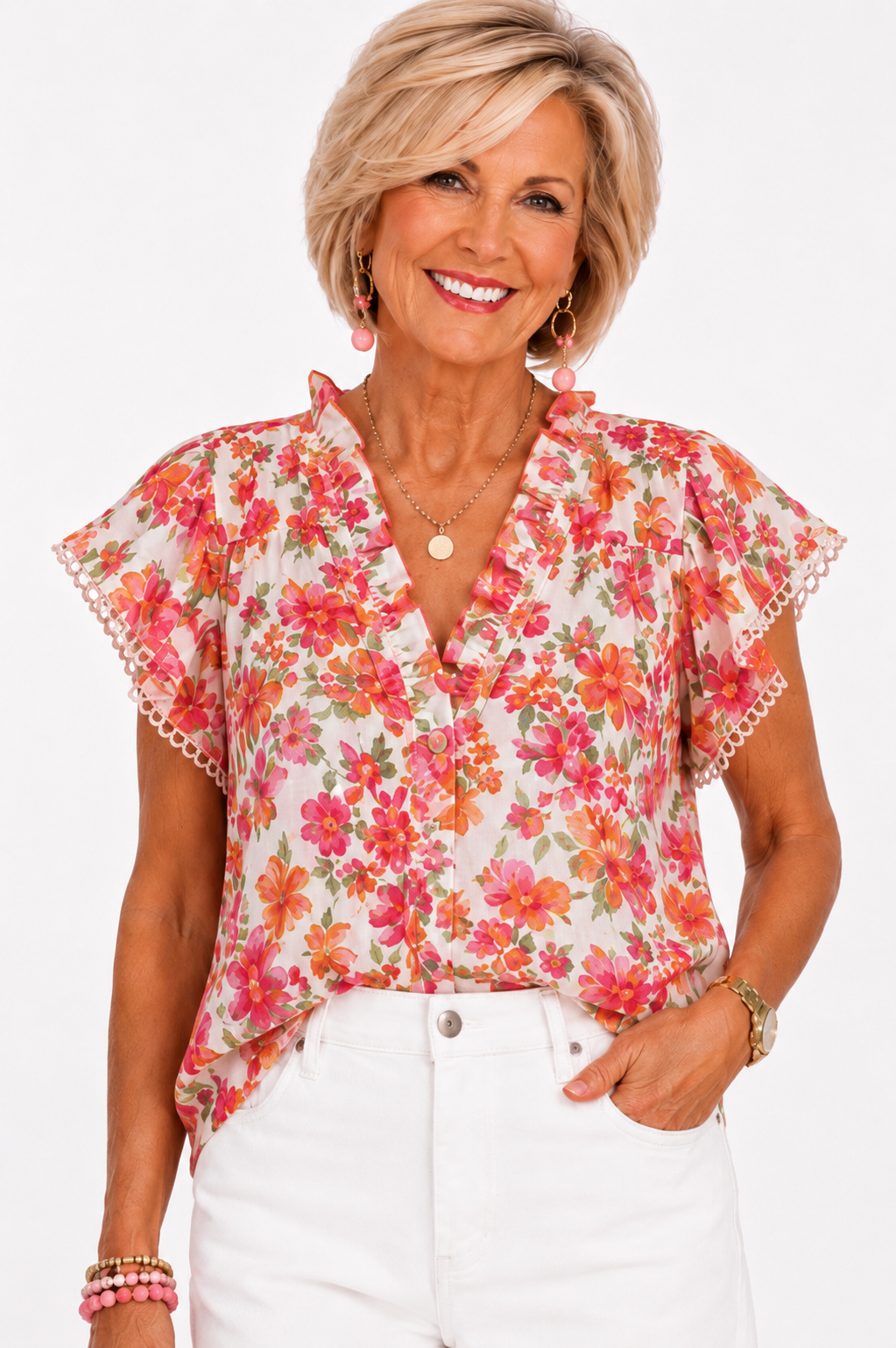Citrus Bloom Ruffle Blouse