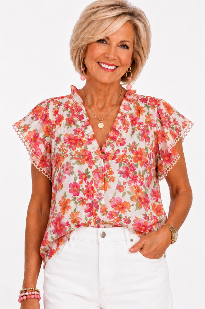 Citrus Bloom Ruffle Blouse