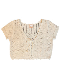 Crochet Open Front Short Sleeve Sweater