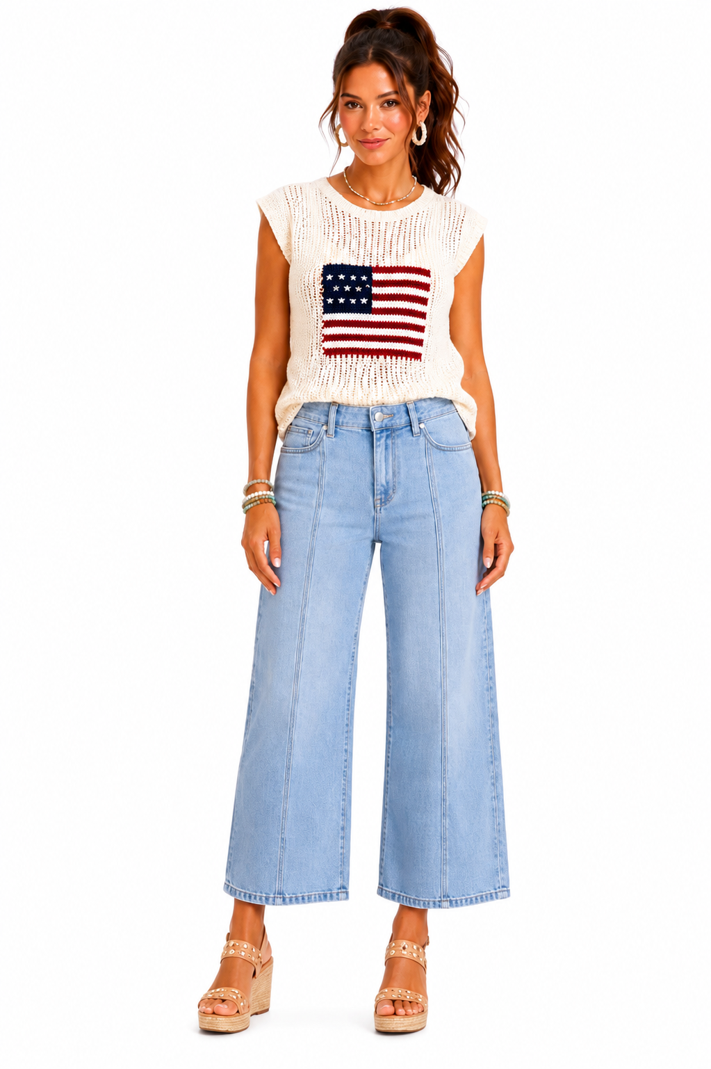 Risen Harbor Line Crop Wide Leg Jeans PWC21223