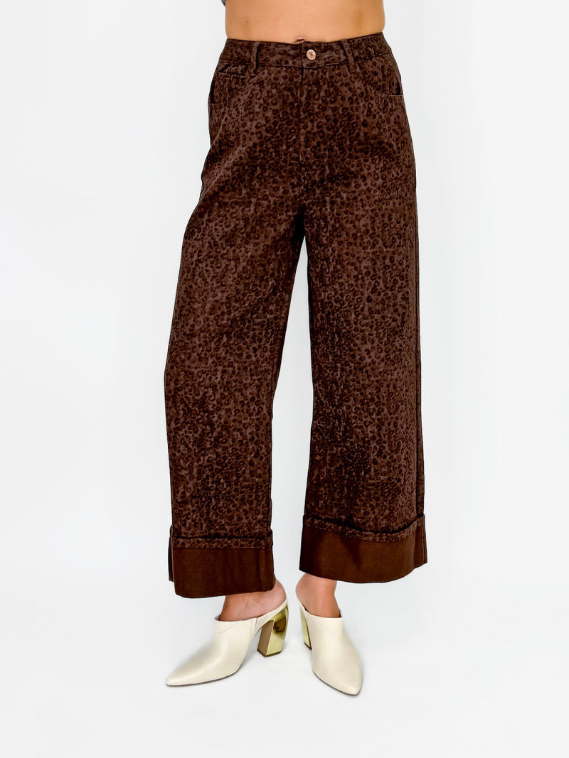 Mocha Leopard Wide Leg Jeans
