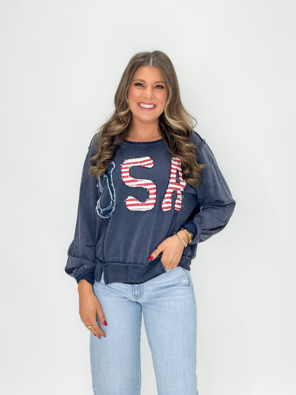 Washed Navy USA French Terry Sweatshirt