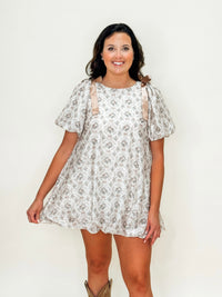 Satin Bow Detail Jacquard Organza Bubble Hem Mini Dress