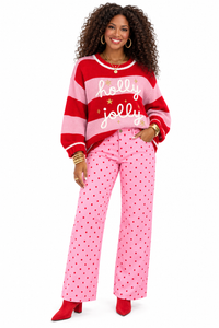 Natalie Holly Jolly Oversized Christmas Sweater – Red & Pink