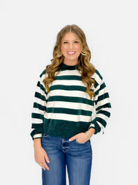 Frosted Pine Striped Chenille Sweater