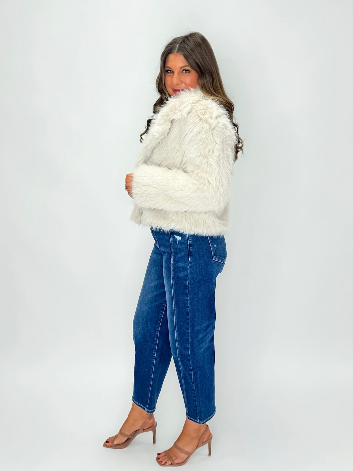 Soft Ivory Faux Fur Snap-Front Jacket