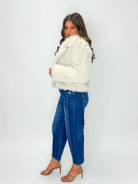 Soft Ivory Faux Fur Snap-Front Jacket
