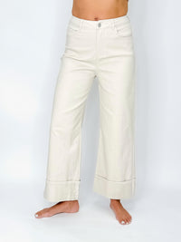 Sand Wide Leg Cuffed Jeans