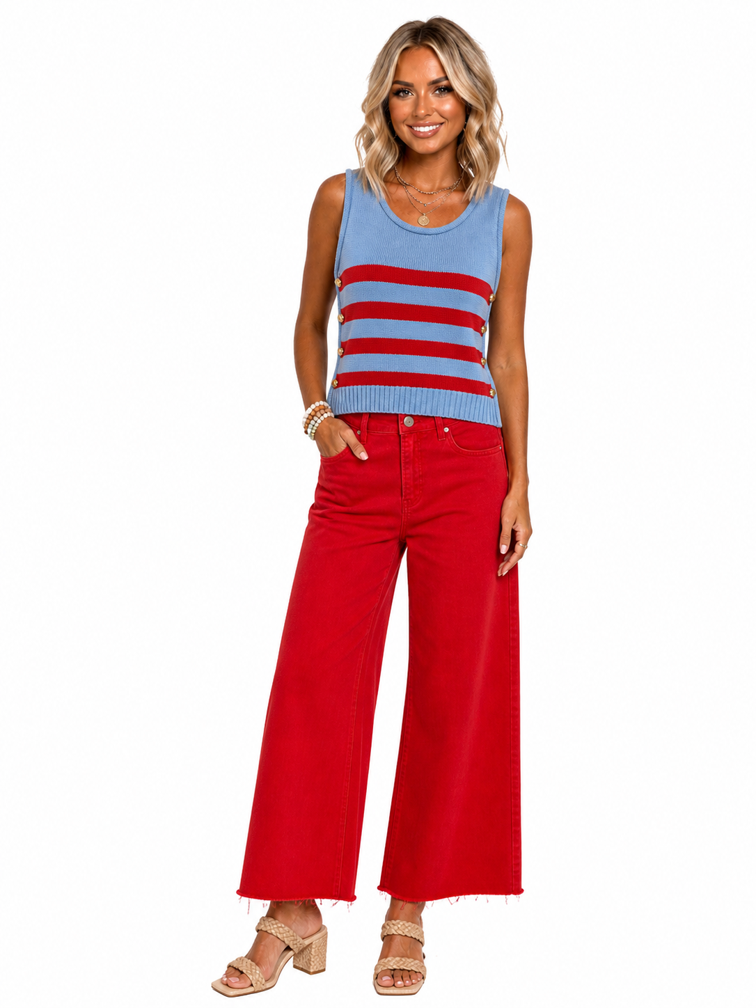 Risen High Rise Wide Leg Palazzo Jeans-Fiesta Red