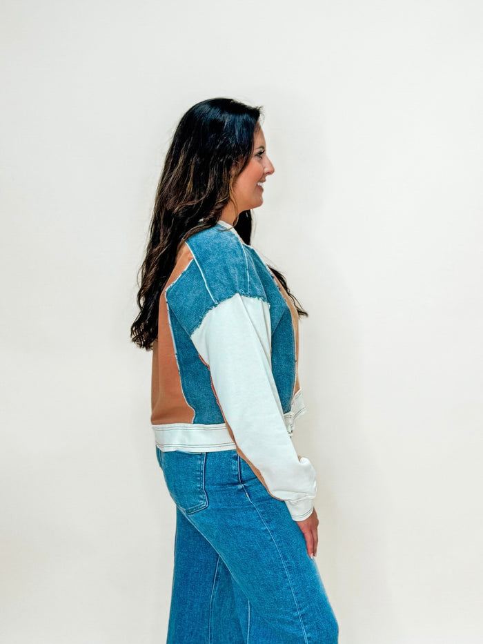 Cinnamon Fray Color Block Pullover