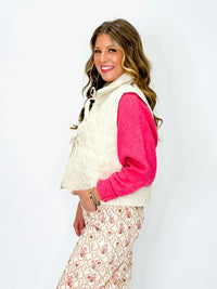 Cream Quilted Tie Front Vest