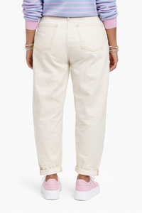 Risen  High Rise Cream Barrel Jeans with Topstitching