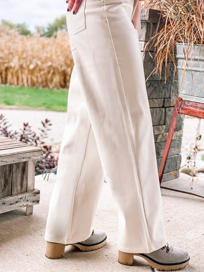 Winter White Faux Leather Pants