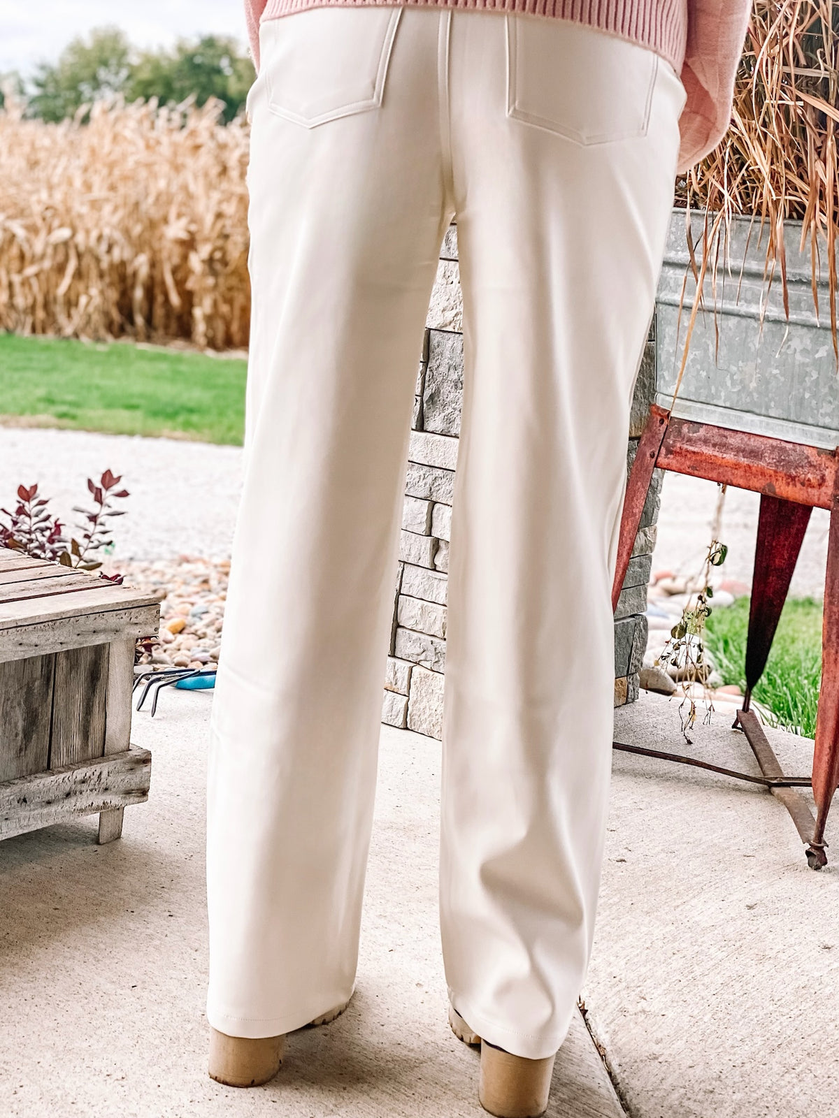 Winter White Faux Leather Pants