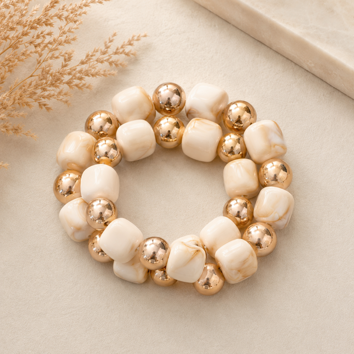 Golden Marble Double Strand Bracelet
